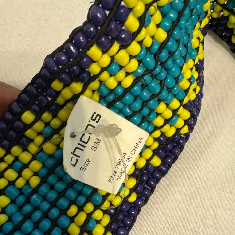 Chico's Wide Belt Multicolored Beadwork Turquoise and Yellow